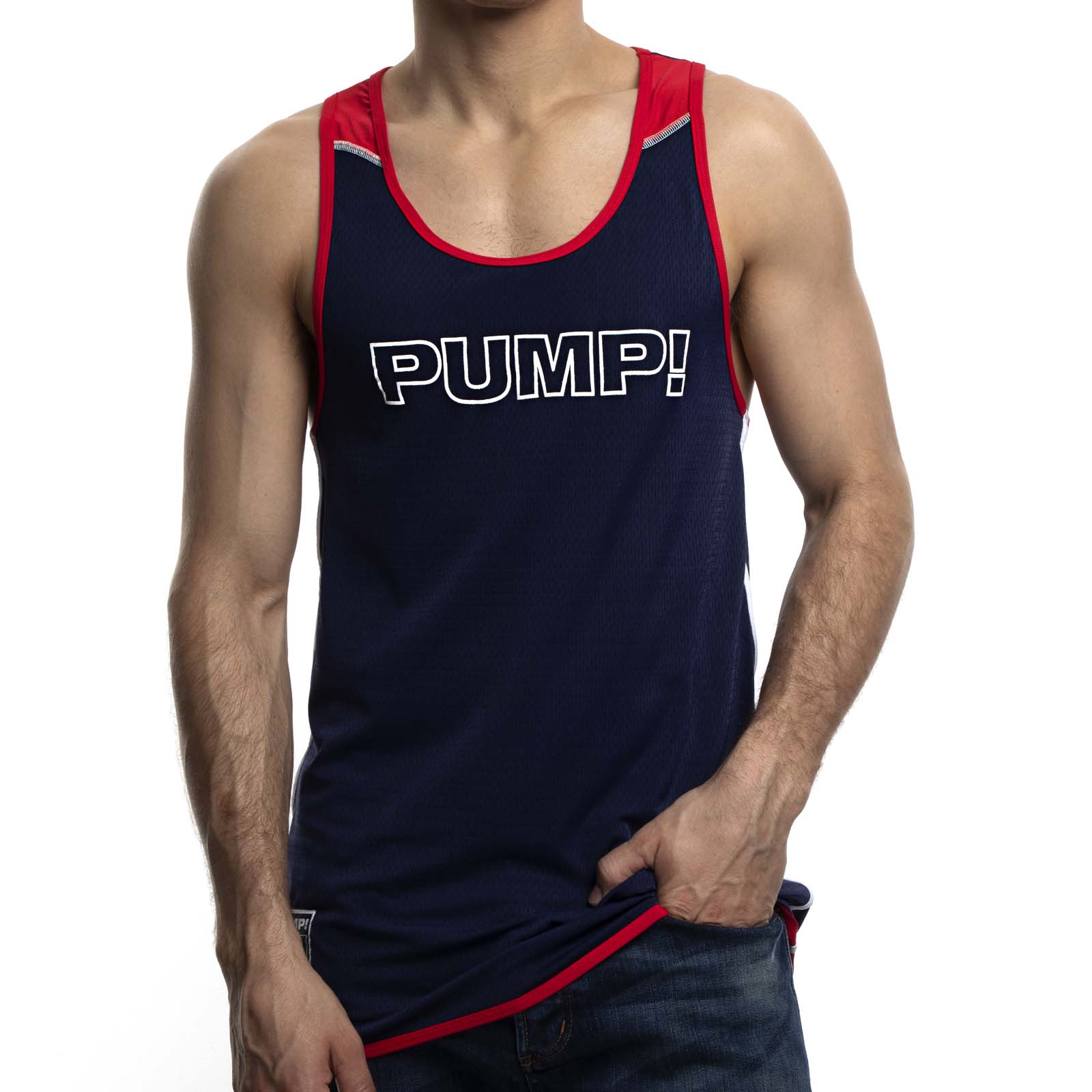 Navy body. Tank Top man.